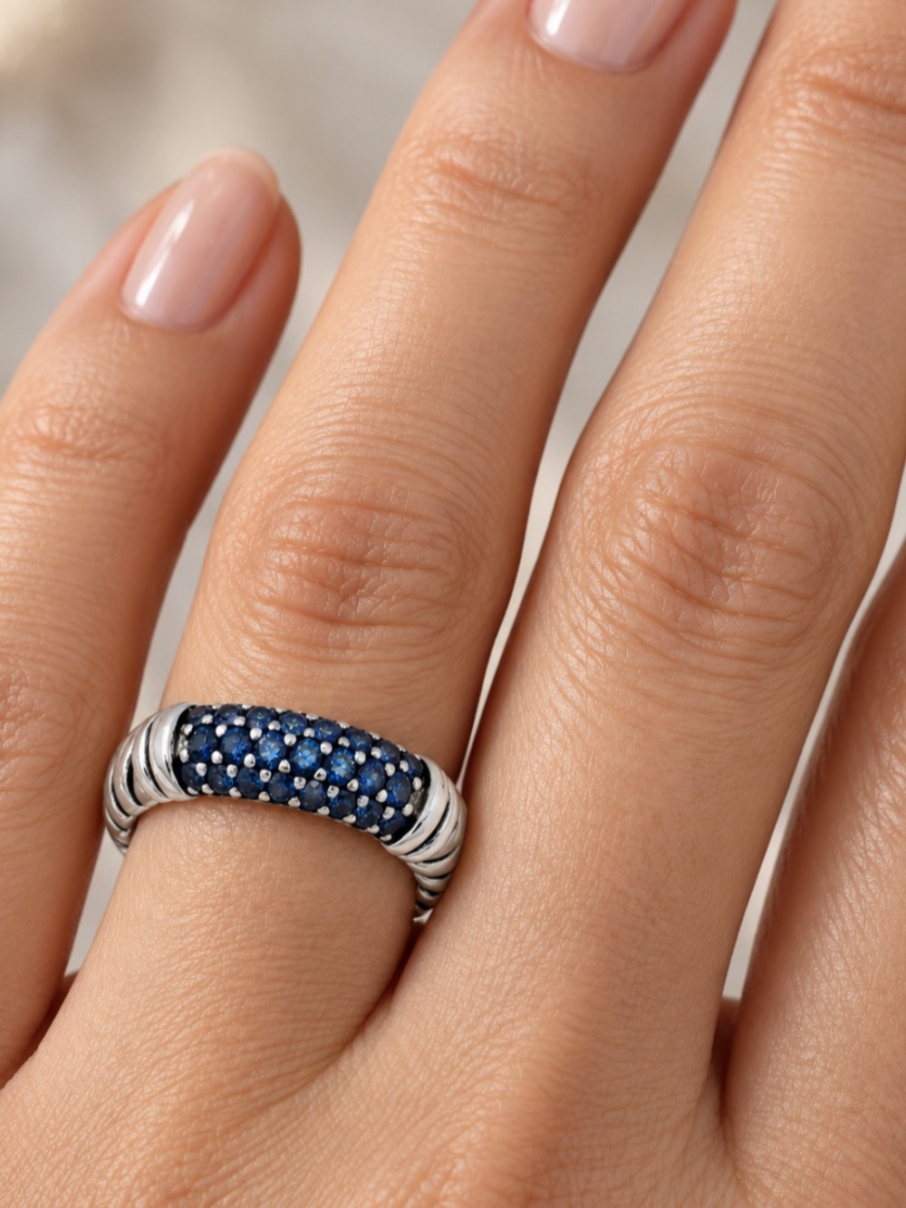 David Yurman Sapphire Sterling Silver Candy Cable Engagement Wedding Ring
